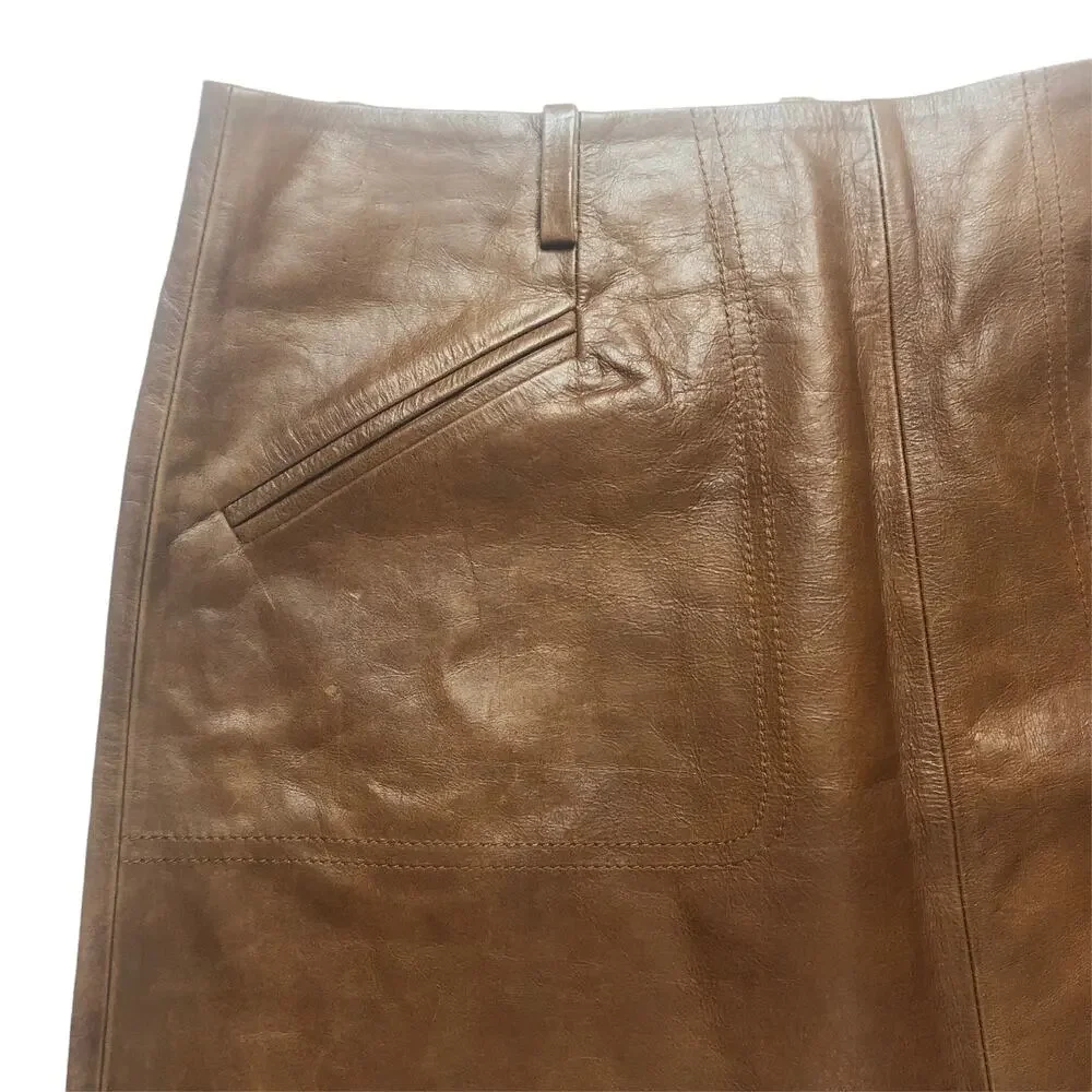 Joie Cognac Felicia Leather Mini Skirt - Size Medium
